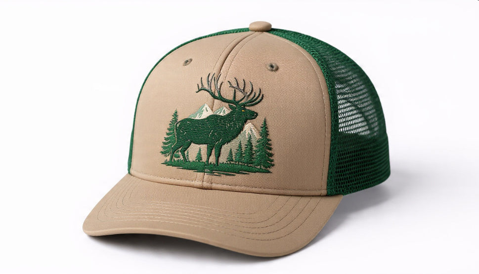 Smith Outdoors High Country Elk Trucker Hat – Khaki / Forest Green